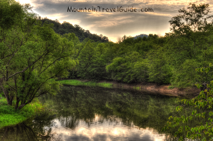 Valley River as seen from Leech Place along the Murphy River Walk. Murphy, North Carolina.